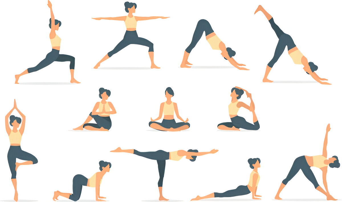 Girl practicing several yoga poses