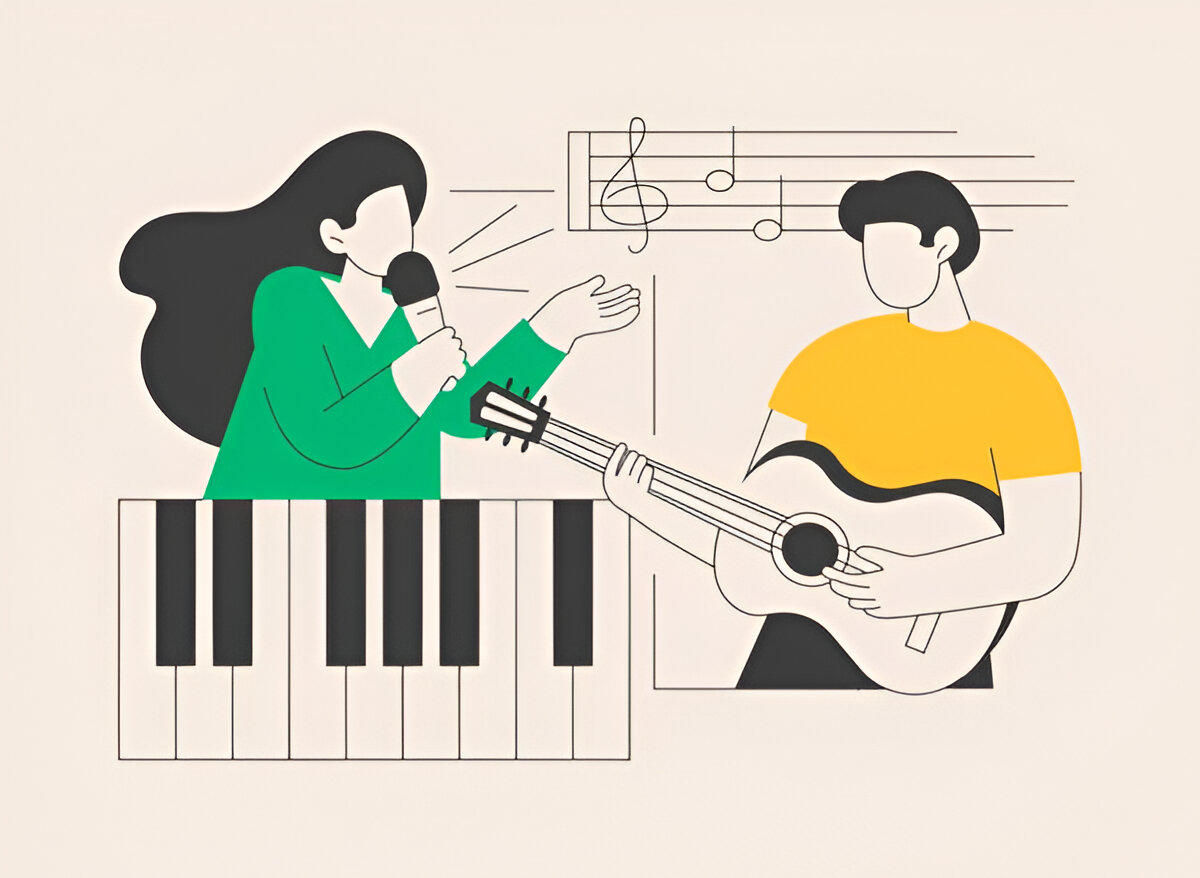 Girl singing and boy playing a guitar