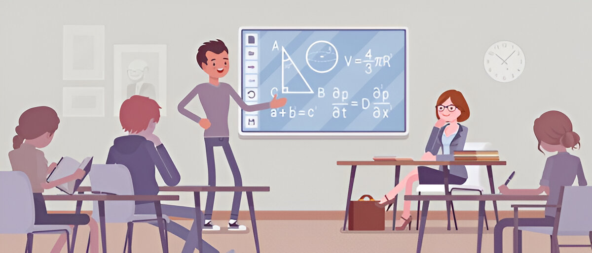 Students and teachers in a smart classroom