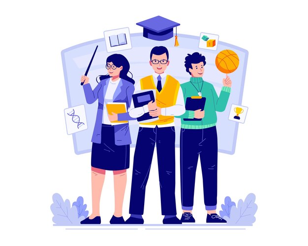 3 students with books, thinking about their respective career goals