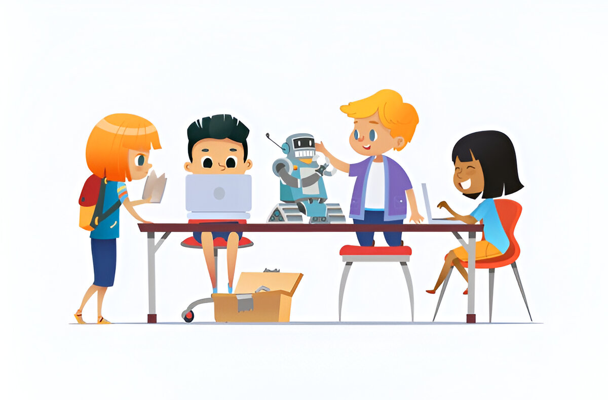 Children working together to make a robot