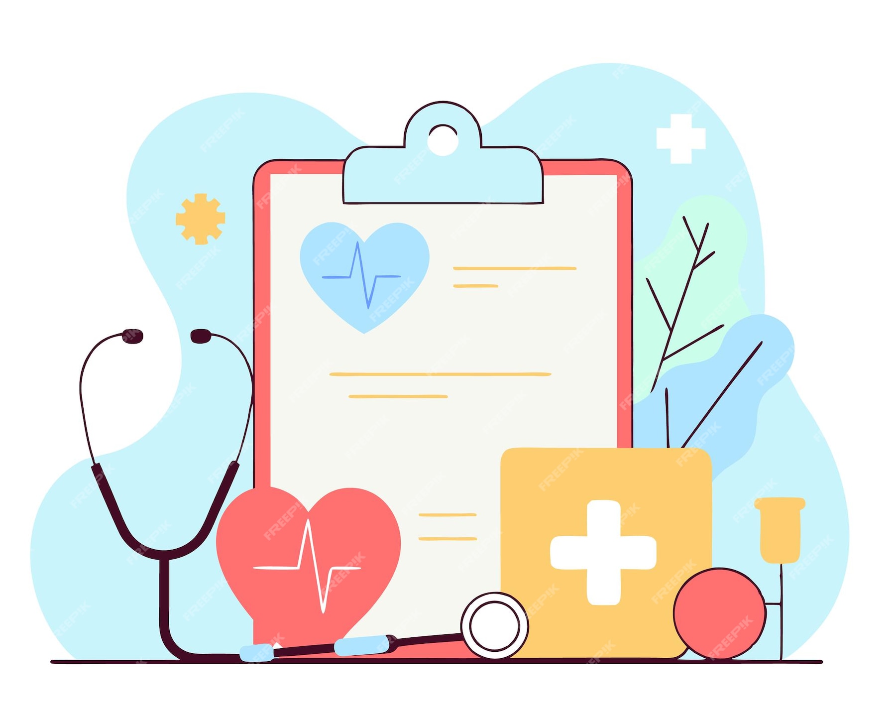 Medical instruments signifying components of healthcare