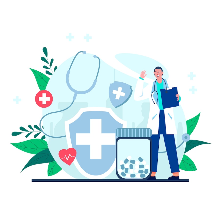 A doctor with medical aids: Signifying preventive healthcare