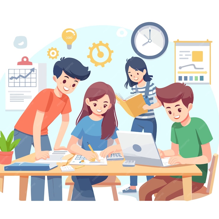 Students working together in a classroom