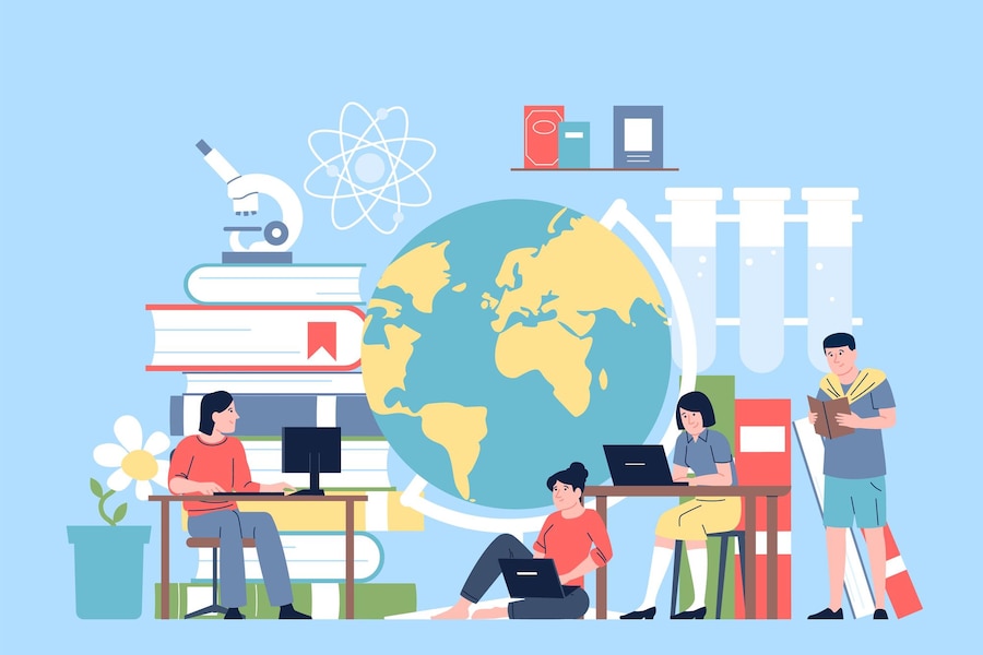 Students and teacher in classroom: Global learning