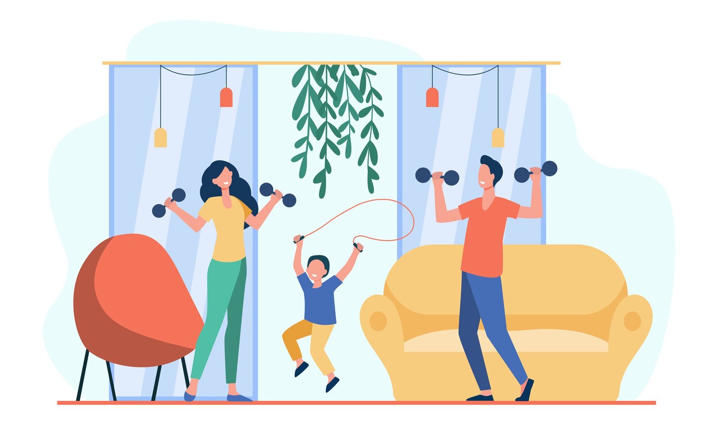 Parents and child woking out together: Wellness at home